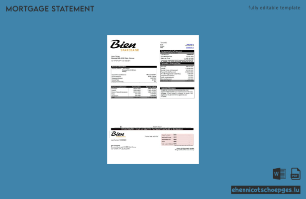 norwegische Bien Sparebank Hypothekenabrechnung (Word- und PDF-Beispiel)